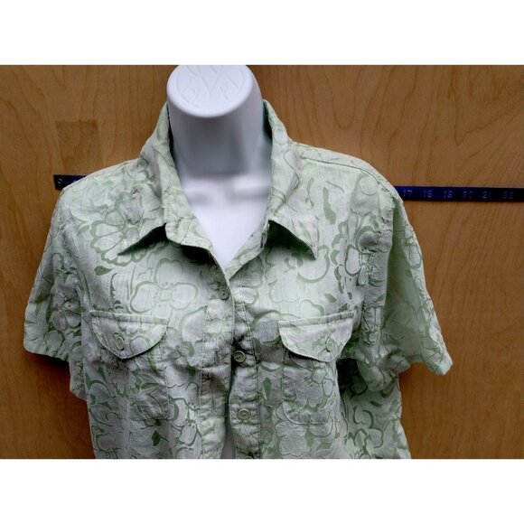 Womens Sheer Floral Button-Up Short Sleeve Shirt Size 12 Green Alfred Dunner - Picture 3 of 4